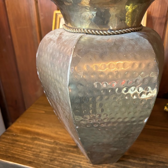 Vintage Accents Vintage Large Hammered Brass Floor Vase With Rope